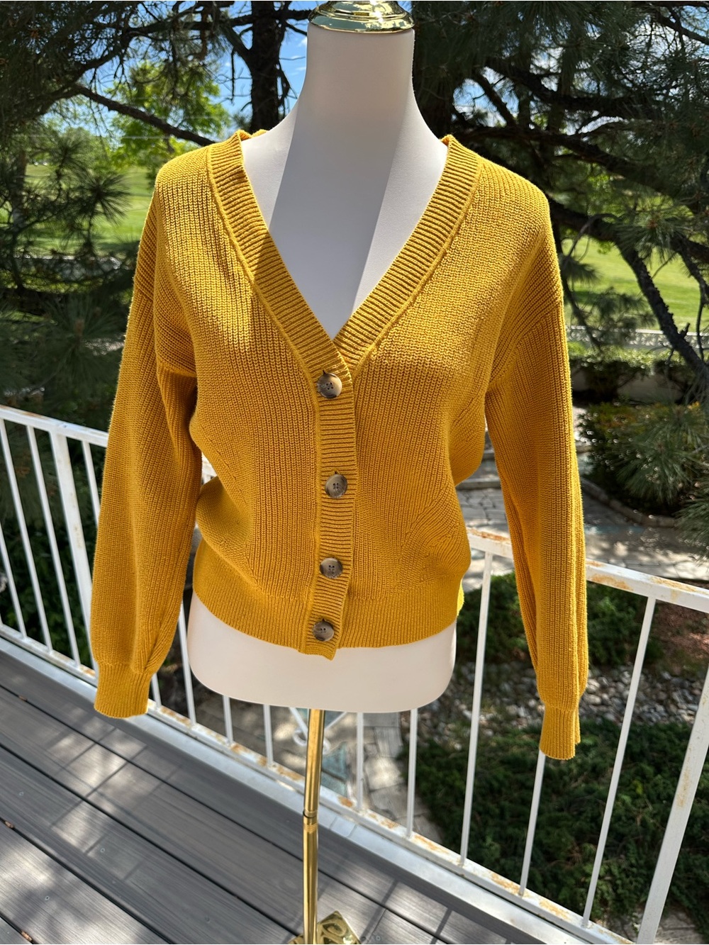 LOFT Mustard Yellow V-Neck Button Cardigan